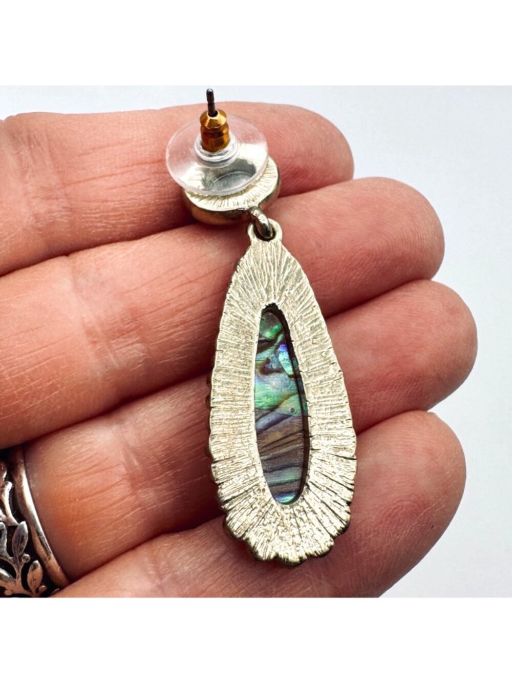 Boho Chic Art Glass Drop Dangle Earrings CZ Pave Trim Gold Washed tests at 12kt - Picture 5 of 8